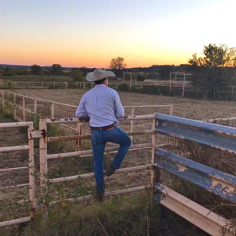 Mobile sized photo of rancher climbing fence